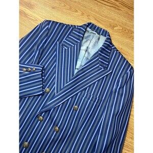 Alexander Scott men Blue Stripe Vtg Sport Blazer Double Breasted Sz 40 USA Made